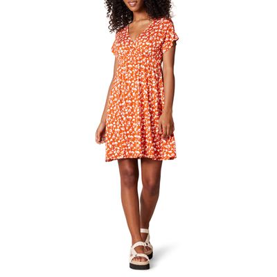 Amazon Essentials Women's Surplice Dress (Available in Plus Size), Red Floral Print, Small