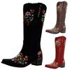 Bcshiye Womens Embroidered Cowgirl Boots Square Toe Retro Classic Warm Cowboy Western Boots Slip On Knee High Boots view 3