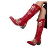 Bcshiye Womens Embroidered Cowgirl Boots Square Toe Retro Classic Warm Cowboy Western Boots Slip On Knee High Boots view 1