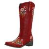 Bcshiye Womens Embroidered Cowgirl Boots Square Toe Retro Classic Warm Cowboy Western Boots Slip On Knee High Boots view 2