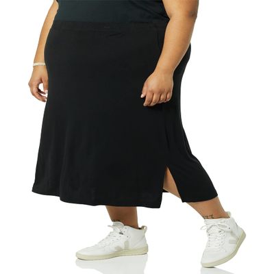 Amazon Essentials Women's Pull-On Knit Midi Skirt with Elastic Waist, Stretchy (Available in Plus Size), Black, 4X
