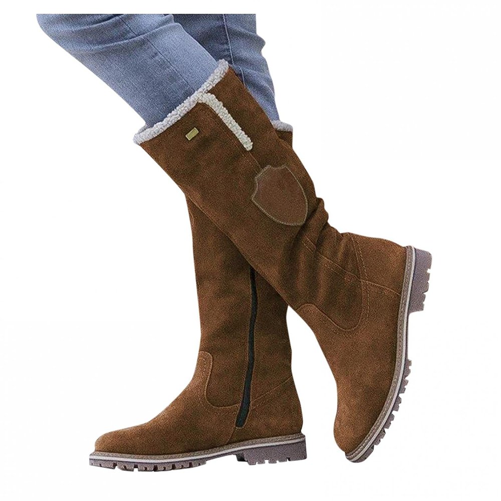 Bcshiye Women's Mid Calf Winter Snow Boots Chunky Low Heel Round Toe Warm Ankle Booties Lined Knee High Boots