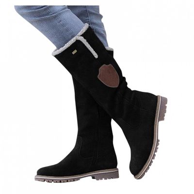Bcshiye Women's Mid Calf Winter Snow Boots Chunky Low Heel Round Toe Warm Ankle Booties Lined Knee High Boots