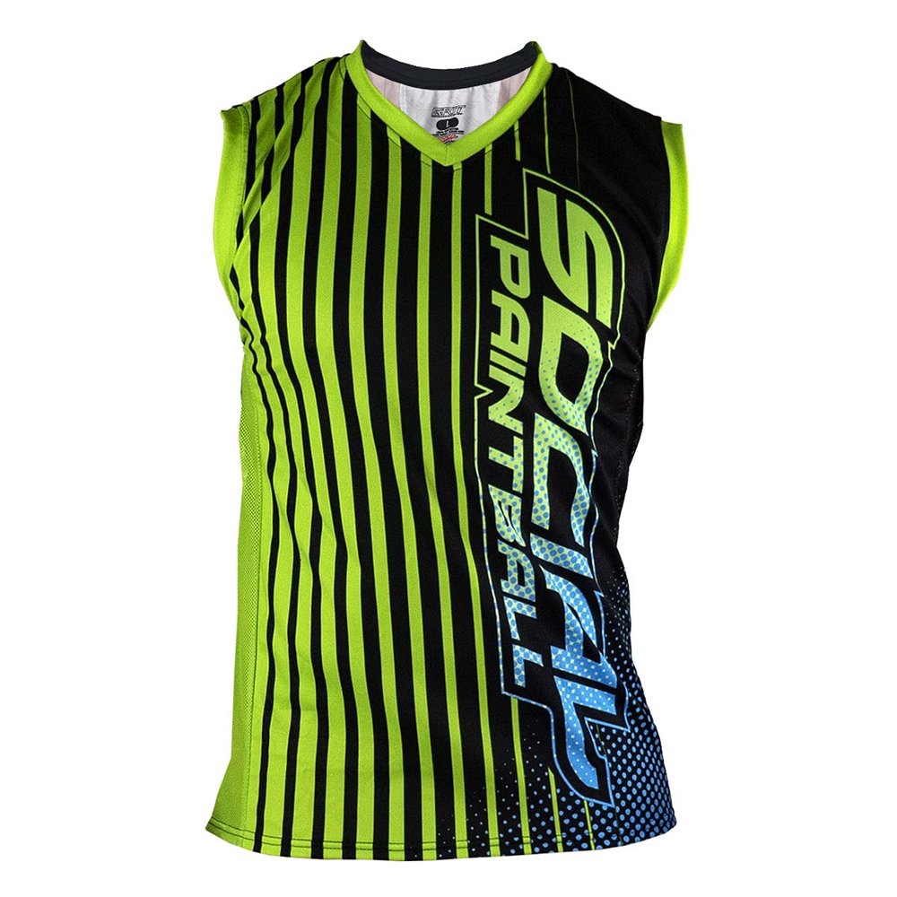 Social Paintball Sleeveless Jersey, Slime Green Blue with Mesh Sides (Medium)