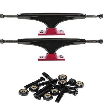 Tensor Trucks Alloy Black / Red Skateboard Trucks - 5.25" Hanger 8.0" Axle with 1" Raven Black Hardware - Bundle of 2 items