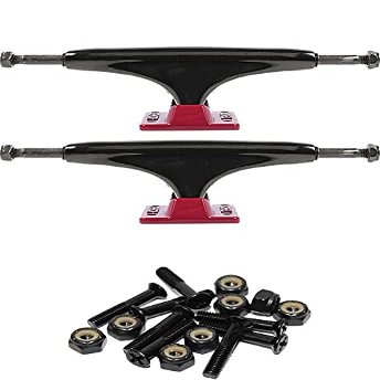 Tensor Trucks Alloy Black / Red Skateboard Trucks - 5.25" Hanger 8.0" Axle with 1" Raven Black Hardware - Bundle of 2 items