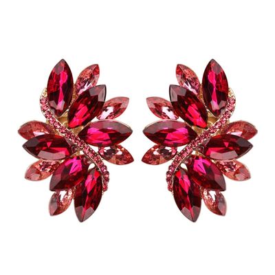 Rosemarie Collections Women's Dazzling Crystal Marquis Leaf Cluster Statement Clip On Earrings, 1.87" (Fuchsia Pink Crystal Gold Tone)