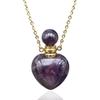 Amethyst Heart Shape Perfume Bottle Necklace, Essential Oil Diffuser Bottle Vial for Liquid view 1
