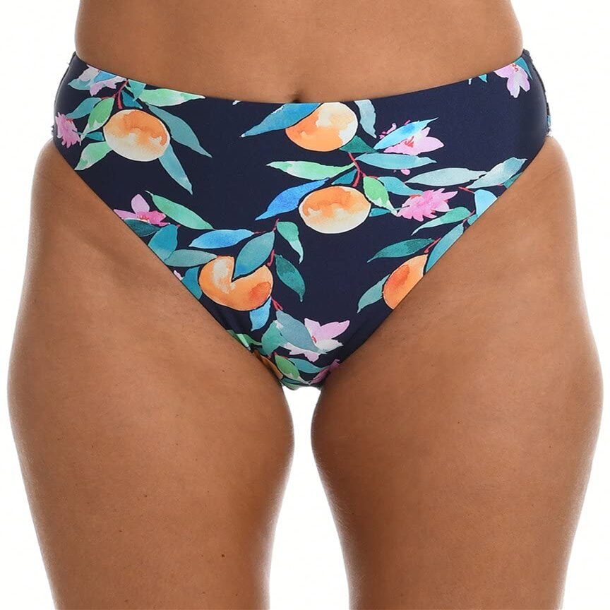Sunshine 79 Women's High Waist Pant Bikini Swimsuit Bottom, Multi//Peace, Love & Peaches, 4
