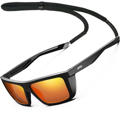 ATTCL Sports Polarized Sunglasses for Men: Secure Anti-Slip Lightweight TR90 Square Frame UV Protection for Driving Fishing Climbing 1124 Black Red