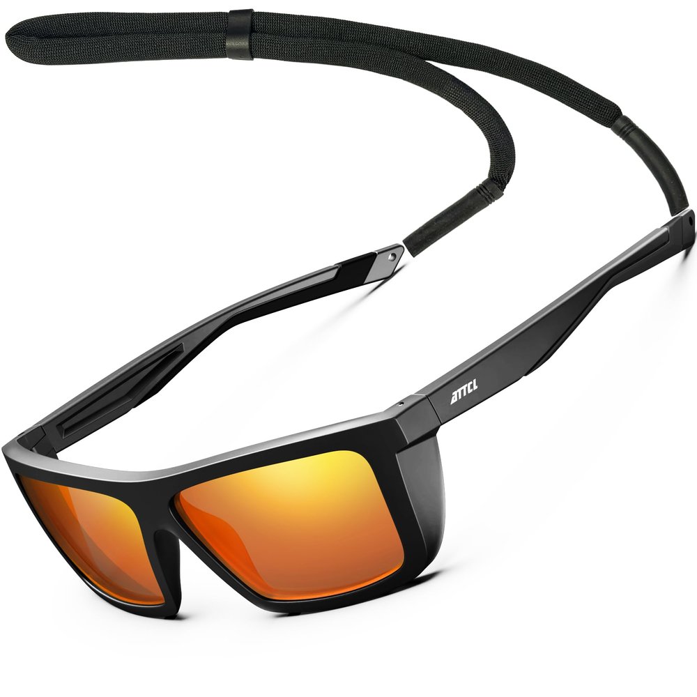 ATTCL Sports Polarized Sunglasses for Men: Secure Anti-Slip Lightweight TR90 Square Frame UV Protection for Driving Fishing Climbing 1124 Black Red