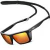 ATTCL Sports Polarized Sunglasses for Men: Secure Anti-Slip Lightweight TR90 Square Frame UV Protection for Driving Fishing Climbing 1124 Black Red view 1