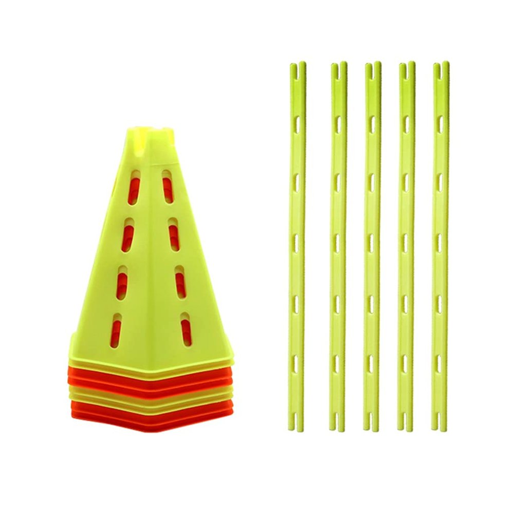 Agility Training Cone Hexagonal Plastic Cone and Sign Pole Set,Football Basketball Agility Training Cone,Soft and Adjustable Height (Color : 10pcs+5 Poles)