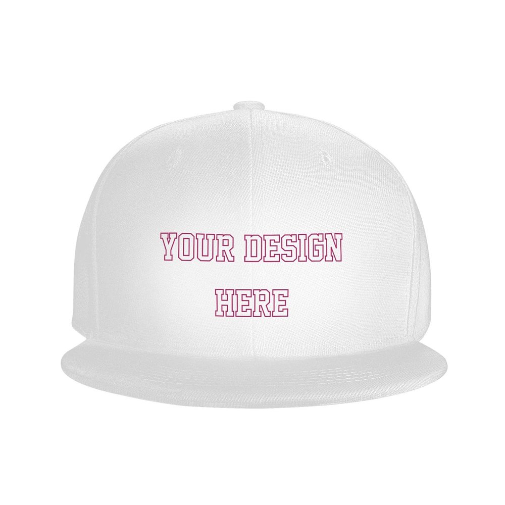 PrintOnDemand Custom Design 3D Print Flat Brim Hat-White, Add Your Text, Men Women Universal Snapback Hat Style 34, One Size