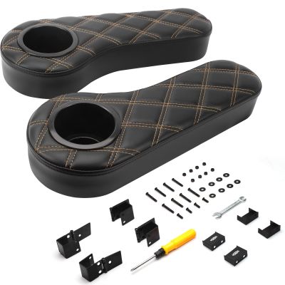 NOKINS Golf Cart Diamond Flip Armrest with Cup Holder, No Drilling, Inward Installation for Club Car EzGo Yamaha Rear Seat Kit Black