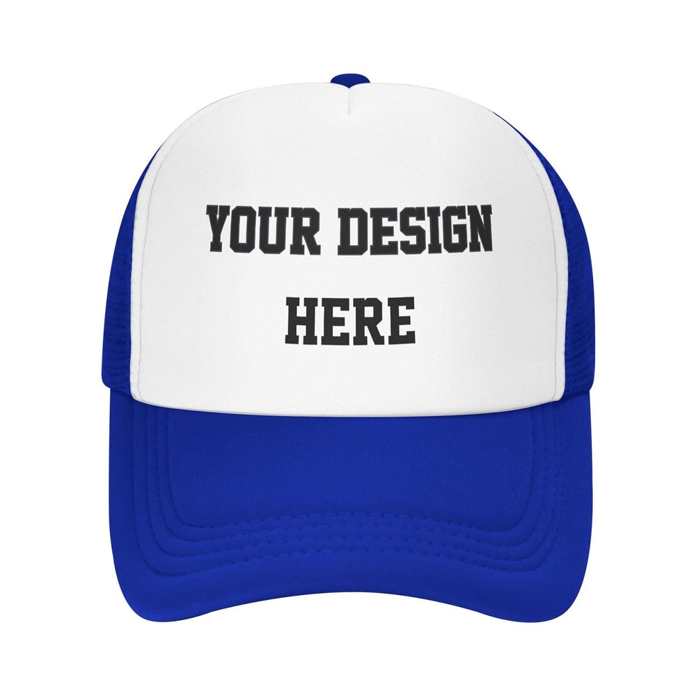 PrintOnDemand Mesh Trucker Hat-Blue, Personalized Text Front, for Men & Women Style 05