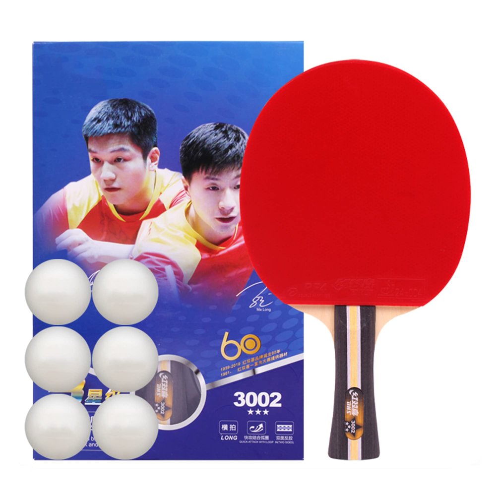 LINGOSHUN Ping Pong Racket Set,Flared Handle,Portable Table Tennis Bats for Amateurs,Beginners,ITTF Approved / 1 Pack/Long Handle