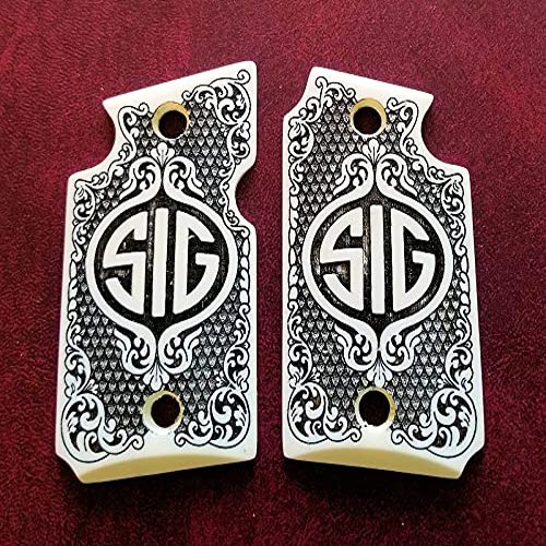 Custom 3D Engraved Ivory Grips Designed to fit Sig Sauer P938 Scroll Checkered