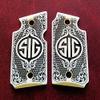 Custom 3D Engraved Ivory Grips Designed to fit Sig Sauer P938 Scroll Checkered view 1