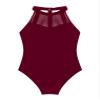 Freebily Kids Girls One Piece Bodysuit Solid Color Sleeveless Gymnastic Leotard Hollow Back Ballet Dance Unitard Bodysuit Burgundy 4 Years view 3