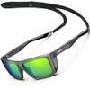 ATTCL Sports Polarized Sunglasses for Men: Secure Anti-Slip Lightweight TR90 Square Frame UV Protection for Driving Fishing Climbing 1124 Cleargrey Black Green view 1