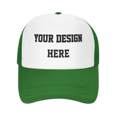 PrintOnDemand Adjustable Design Your Own Mesh Trucker Hat-Green, Custom Personalized Text Cotton Dad Hats, Style Unisex Adjustable Style 08, One Size