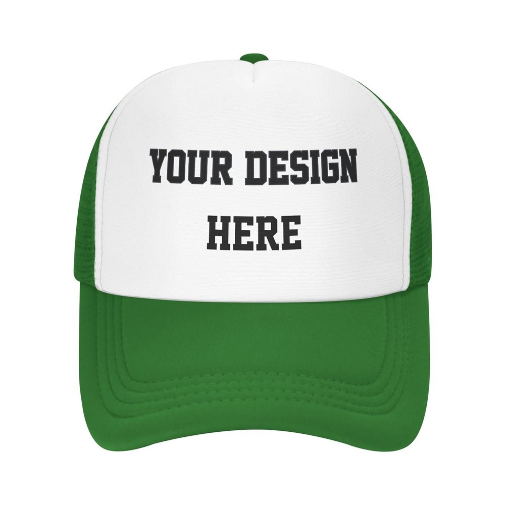PrintOnDemand Adjustable Design Your Own Mesh Trucker Hat-Green, Custom Personalized Text Cotton Dad Hats, Style Unisex Adjustable Style 08, One Size