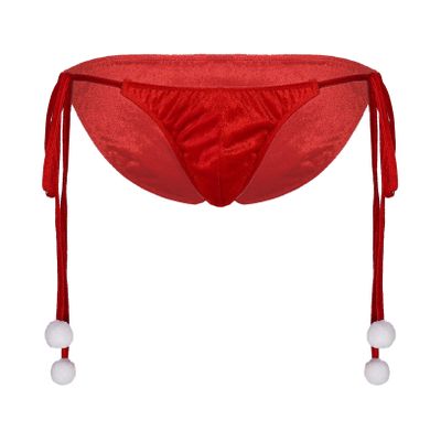 ACSUSS Men's Velvet Christmas Santa Claus Underwear Cosplay Lingerie Briefs 2# Red Large