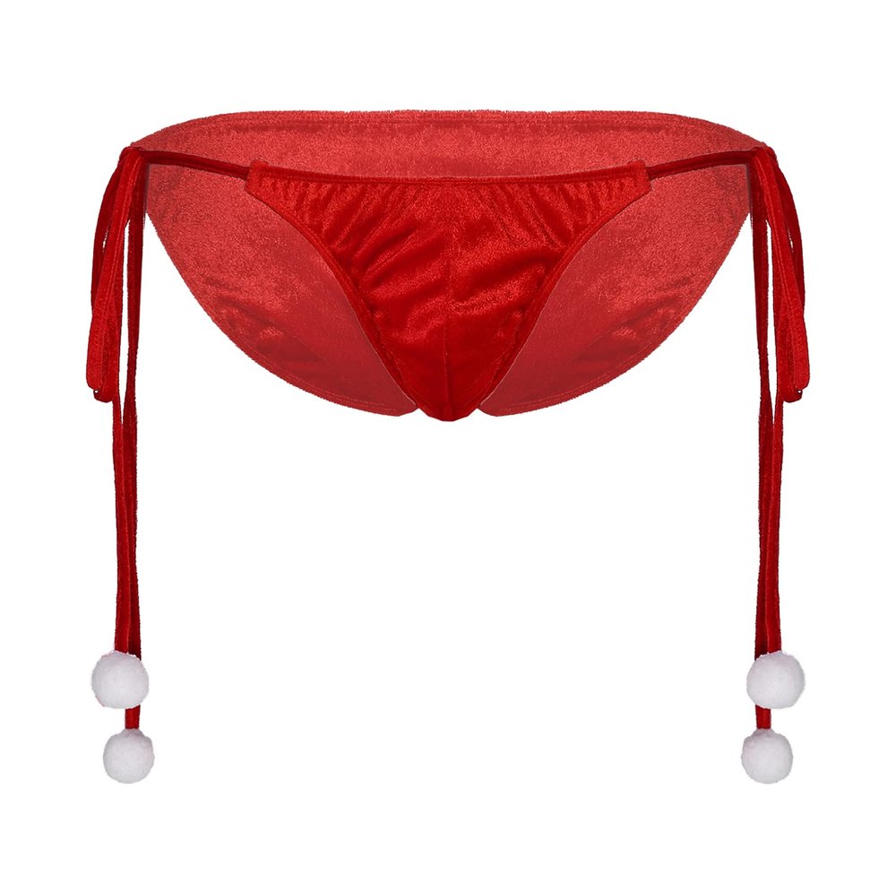 ACSUSS Men's Velvet Christmas Santa Claus Underwear Cosplay Lingerie Briefs 2# Red Large
