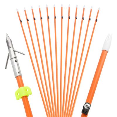 AMEYXGS 6/12pcs Archery Fiberglass Bowfishing Arrow Bow Fishing Arrows with Broadheads and Safty Slides for Compound and Bow Recurve Bow Fishing Hunting (6 PCS)