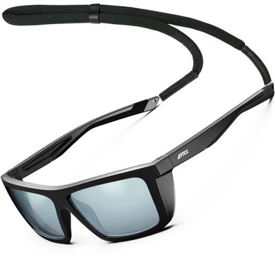 ATTCL Sports Polarized Sunglasses for Men: Secure Anti-Slip Lightweight TR90 Square Frame UV Protection for Driving Fishing Climbing 1124 Black Silver
