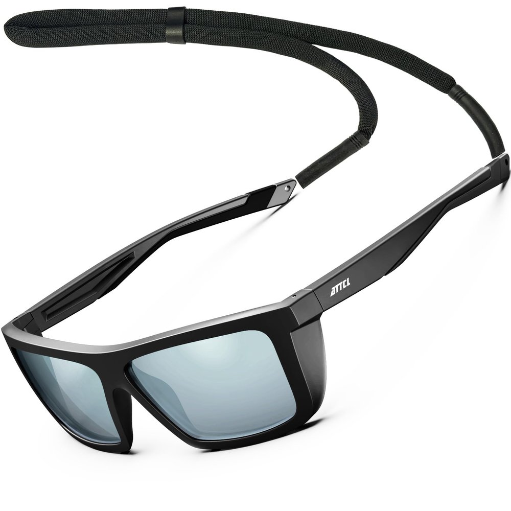 ATTCL Sports Polarized Sunglasses for Men: Secure Anti-Slip Lightweight TR90 Square Frame UV Protection for Driving Fishing Climbing 1124 Black Silver