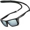 ATTCL Sports Polarized Sunglasses for Men: Secure Anti-Slip Lightweight TR90 Square Frame UV Protection for Driving Fishing Climbing 1124 Black Silver view 1