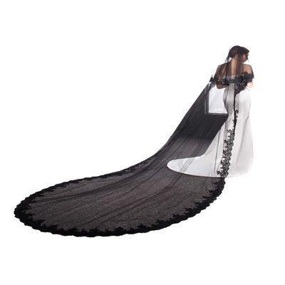 ELAWBTY Womens 1 Tier Fingertip Length Pearl Wedding Bridal Veil With Comb DZ01 Black