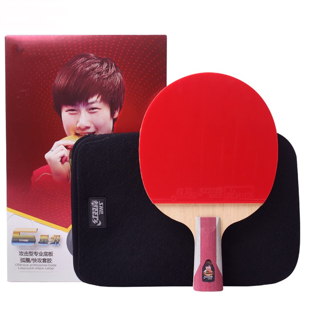 LINGOSHUN Table Tennis Set,Professional Ping Pong Racket with Case,Offensive,ITTF Approved Rubber for Tournament Play,5-Ply Wood / 1 Pack/Short Handle