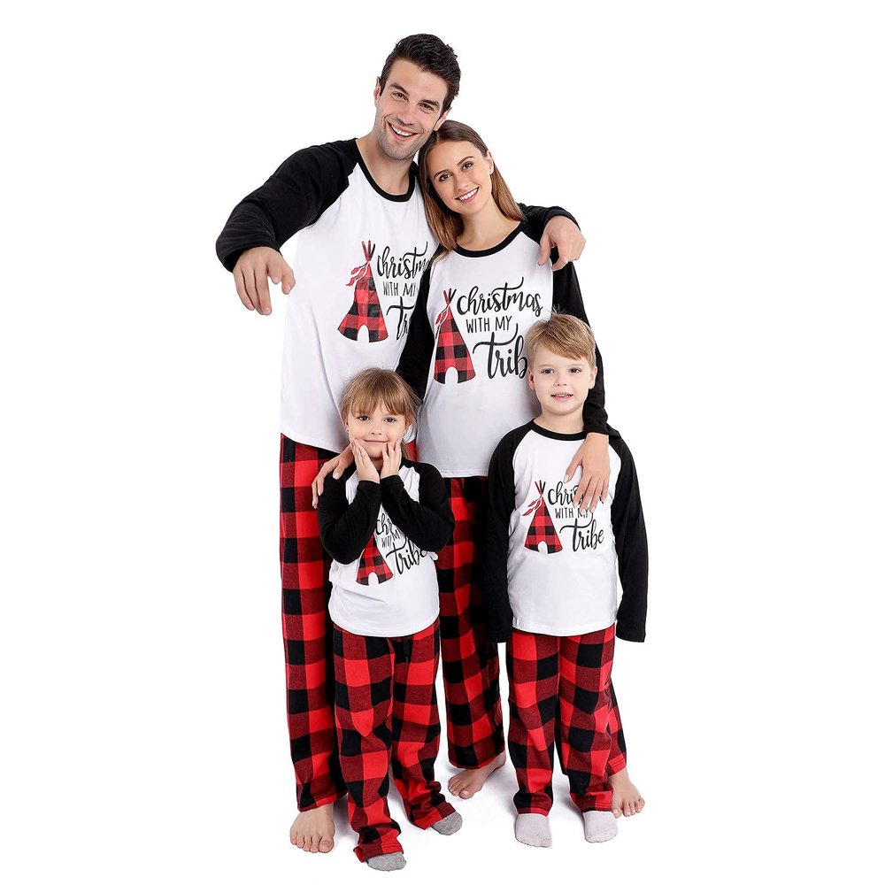 ANGELGGH Matching Christmas Pajamas for Family, Cute Vacation PJs Sets for Couples/Women/Men, Xmas 2 Piece Jammies Sleepwear (Youth, 4-5T, Black White)
