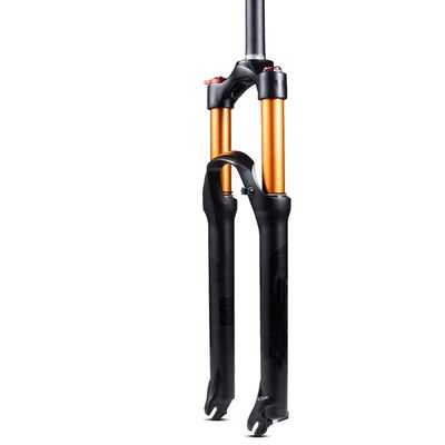 Jejy Rebound Adjust Shock Absorber Air Front Fork 26/27.5/29 Inch MTB Travel 120mm Suspension Forks Straight Tube Mountain Bike Accessories (Color : Gold Tube Manual Lockout, Size : 26)