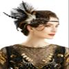 BABEYOND 1920s Headpiece Flapper Headband - Roaring 20's Sequined Showgirl Hair Band Black with Feather (Black) view 1