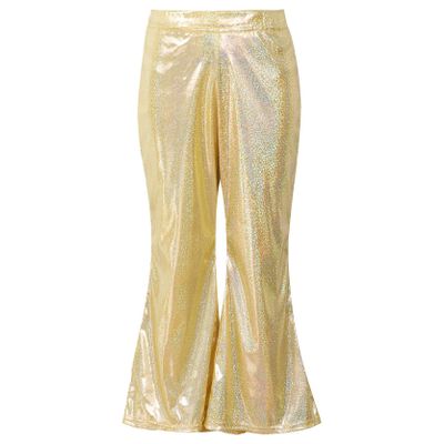 Loloda Baby Girls Flare Ruffle Solid Color Pants Toddler Kid Infant Stretchy Wide Trousers Bell-Bottomed Leggings Pants A Gold 7-8 Years