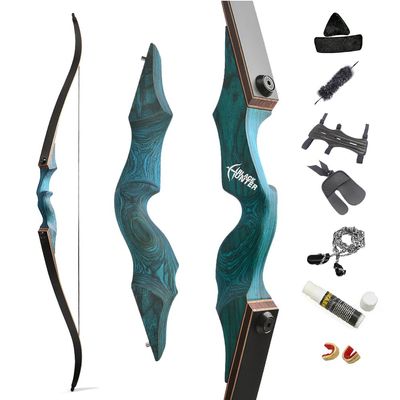 60 Inch Black Hunter Original Recurve Bow 20-60lbs Traditional Wood Longbow Right and Left Handed American Hunting Longbow for Outdoor Hunting Shooting (40 Lbs, Blue/Right Handed)