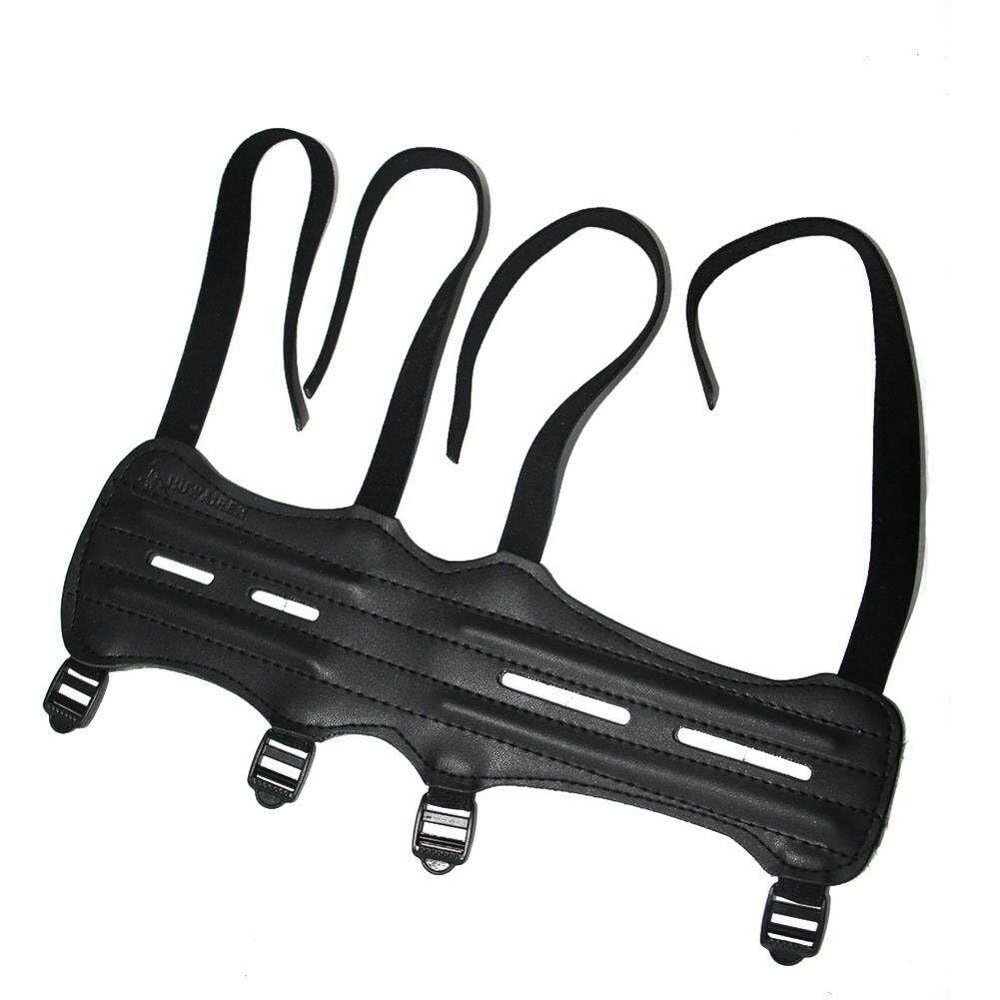 1pc Adjustable Leather Archery Arm Guard Camo 4 Straps & Silicone Finger Saver Shooting Hunting Protective Gear