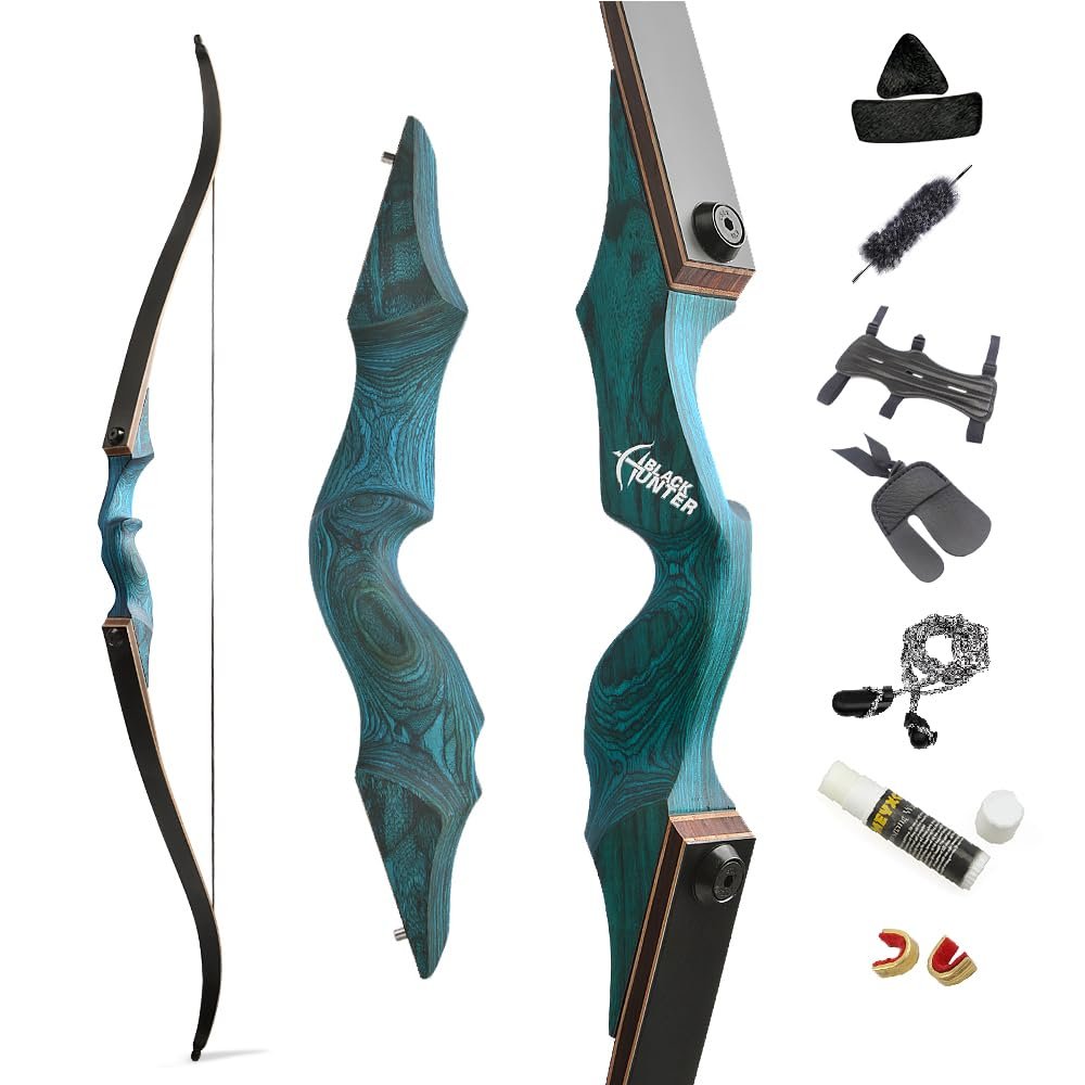60 Inch Black Hunter Original Recurve Bow 20-60lbs Traditional Wood Longbow Right and Left Handed American Hunting Longbow for Outdoor Hunting Shooting (25 Lbs, Blue/Right Handed)