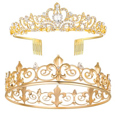 KRDADELF Vintage King Crown for Men, Red Queen Crowns for Women Crystal Birthday Prince Crowns for Boys Cosplay Crown Royal Wedding Prom Halloween Photography
