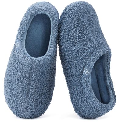 HomeTop Women's Fuzzy Curly Fur Memory Foam Loafer Slippers Bedroom House Shoes with Polar Fleece Lining (11-12, Cerulean)