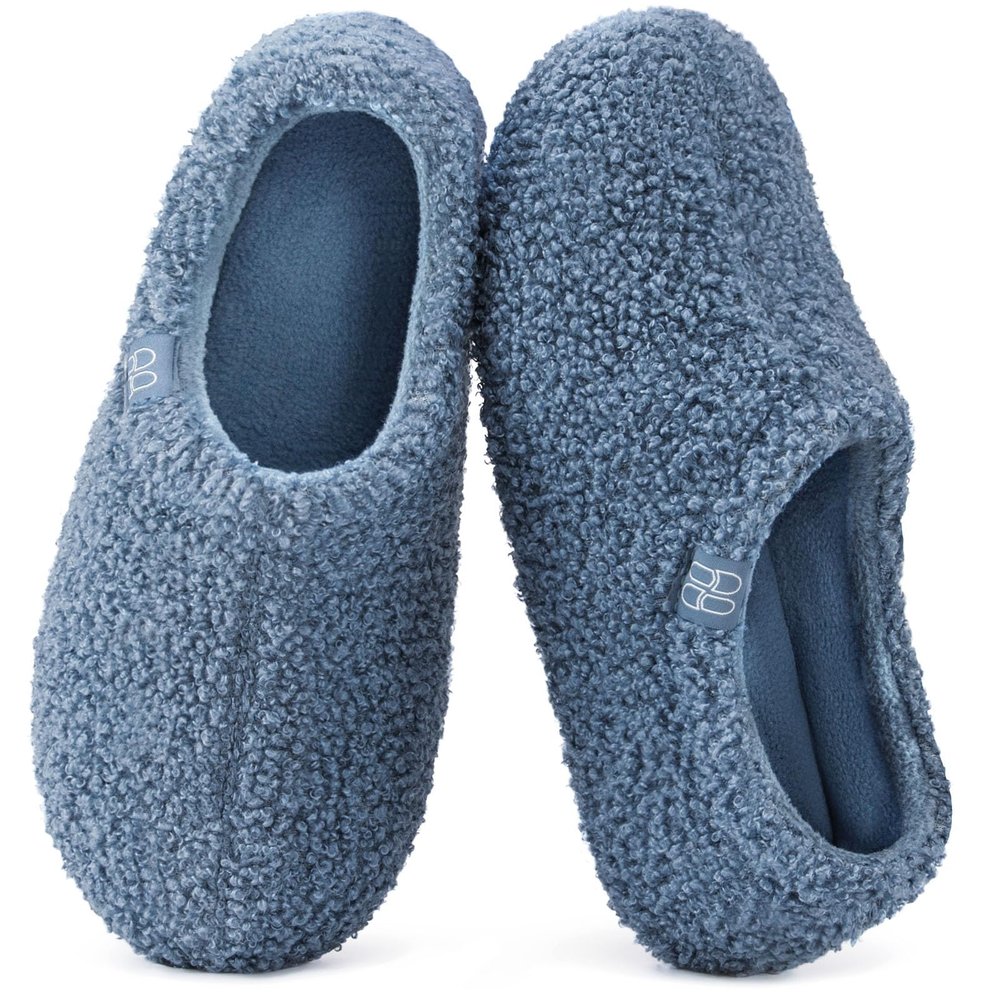 HomeTop Women's Fuzzy Curly Fur Memory Foam Loafer Slippers Bedroom House Shoes with Polar Fleece Lining (11-12, Cerulean)
