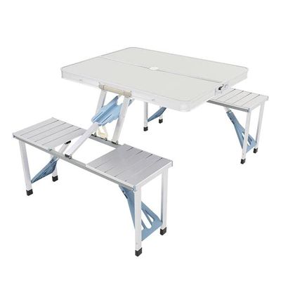 Aeiniwer Portable Aluminum Folding Picnic Table with 4 Seats, Camping Table with Umbrella Hole, Silver, 53.15 x 32.68 x 26.57 inches
