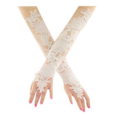 Women Bridal Long Lace Gloves, Elbow Fingerless Dress Gloves Wedding Party Prom Costume