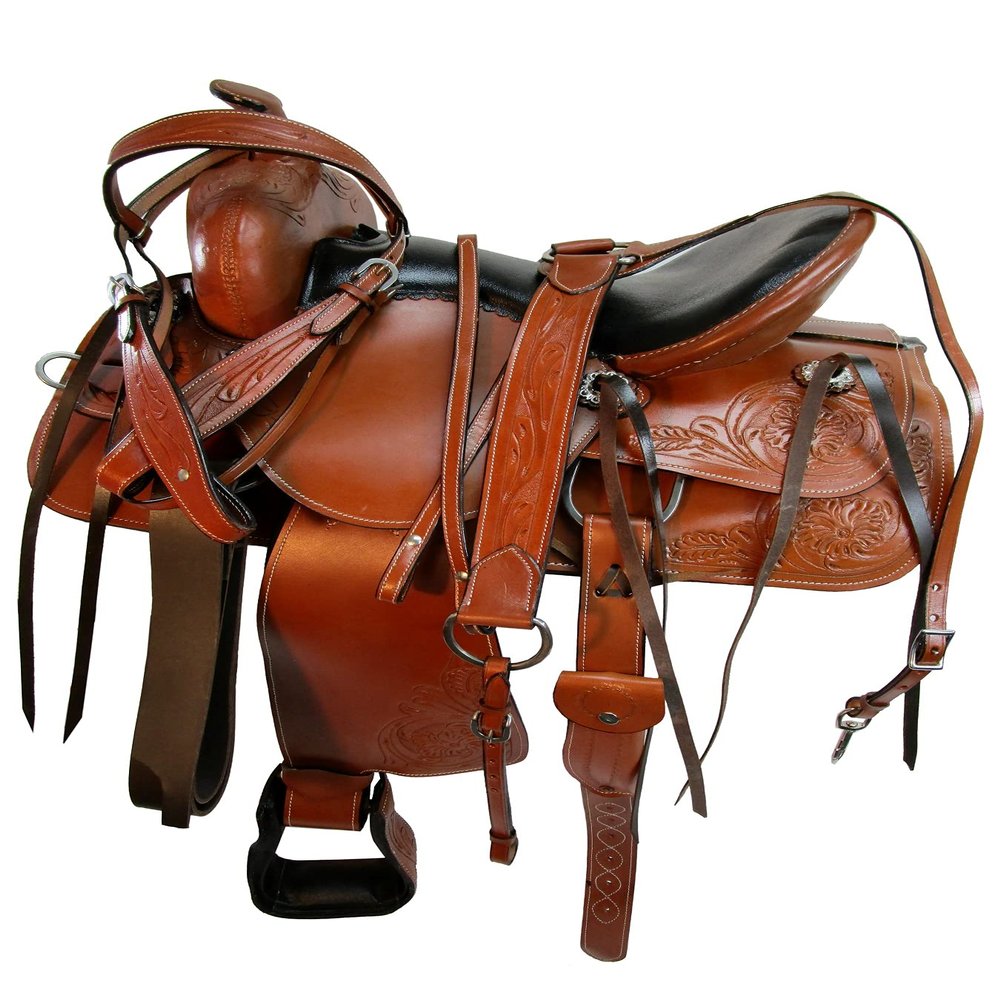 Western Rodeo Saddle Barrel Racing Pleasure Tooled Leather TACK Set 15 16 17 18 (16 in)