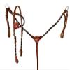 Showman Single Ear Beaded Leather Headstall & Breast Collar Set w/ 3D Leather Flower Accents, Average Full Size Horse view 1