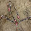 Showman Single Ear Beaded Leather Headstall & Breast Collar Set w/ 3D Leather Flower Accents, Average Full Size Horse view 2